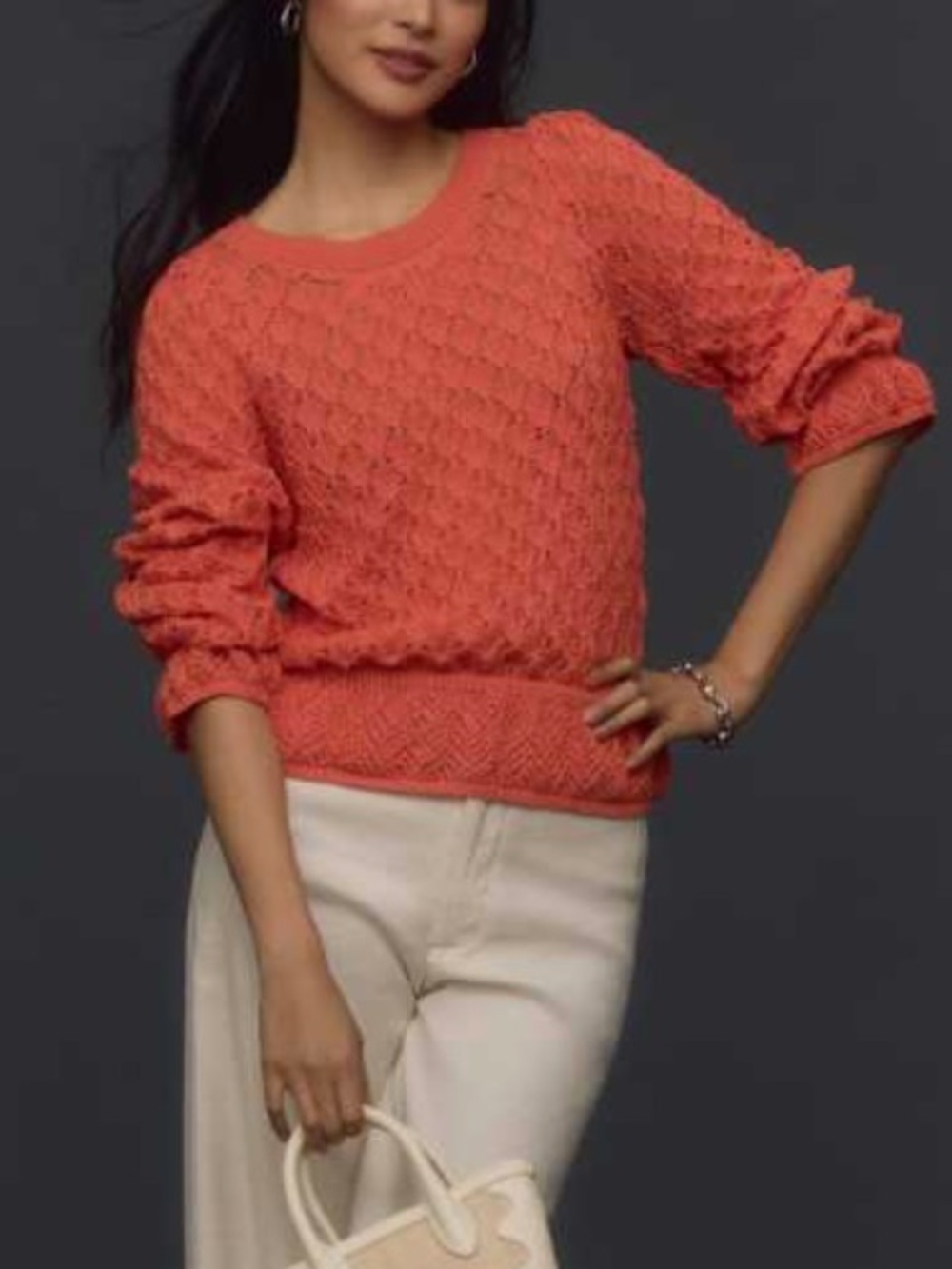 By Anthropologie Flounce-Hem Pointelle Sweater